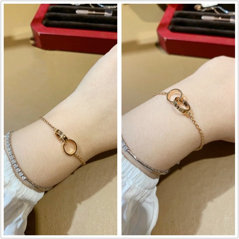 Cartier/cartier Love Double Ring Bracelet 18K Rose Gold Double Ring Womens Bracelet