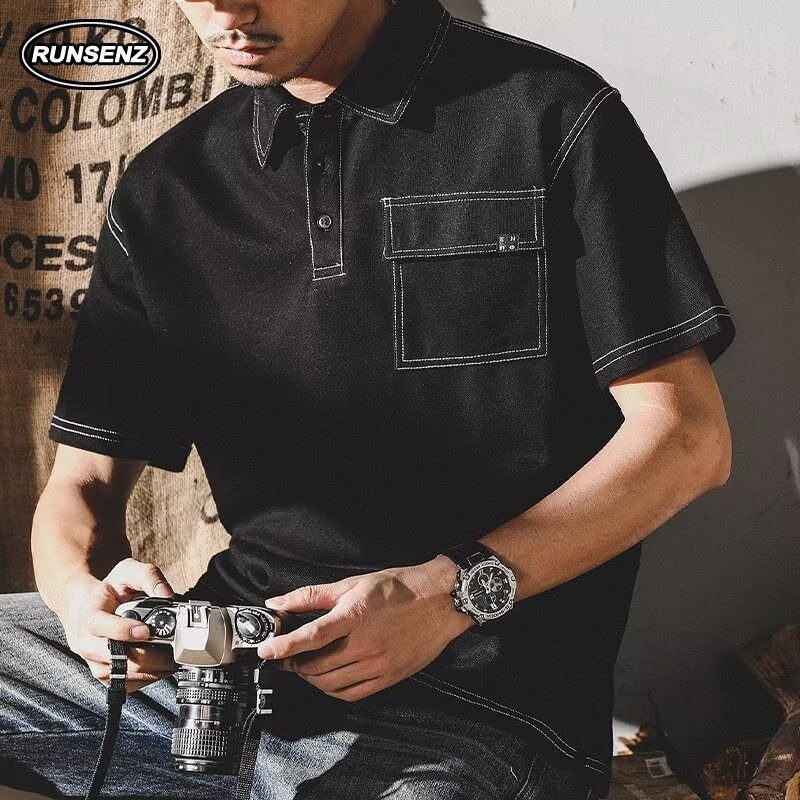 M-5xl เสื้อโปโลคาร์โก้เกาหลีผู้ชายเสื้อยืดขนาดบวกฤดูร้อนลําลองแขนสั้นด้านบน
