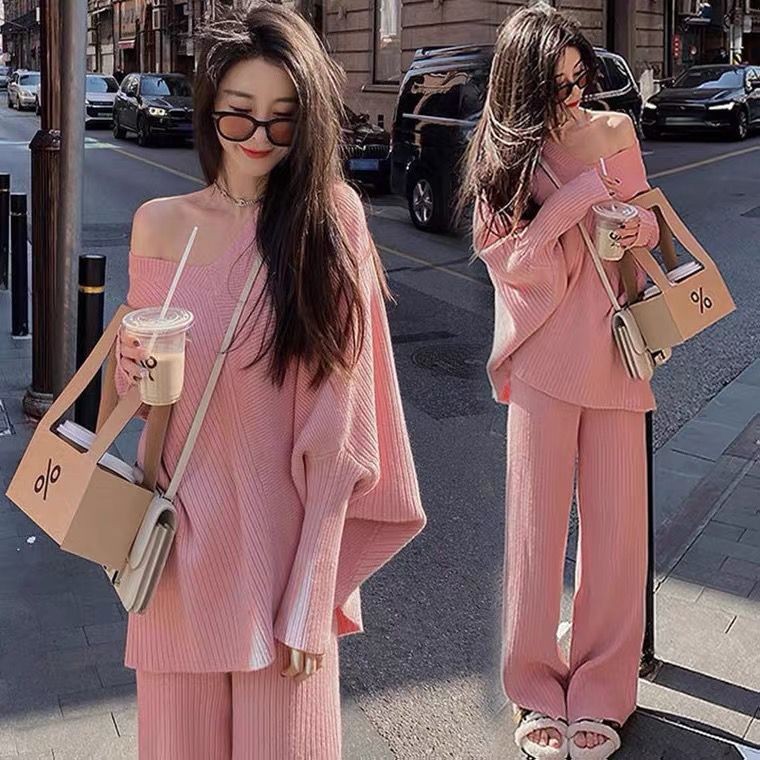 ชุดคลุมท้อง ต้นฤดูใบไม้ร่วงรูปแบบใหม่เฉพาะแขนค้างคาวเสื้อกันหนาวเสื้อกันหนาวกางเกงขากว้างสบายๆฤดูใบไม้ผลิฤดูใบไม้ร่วงสุภาพสตรีสองชิ้นเสื้อผ้าสตรี[พร้อมสต - รูปที่ 2