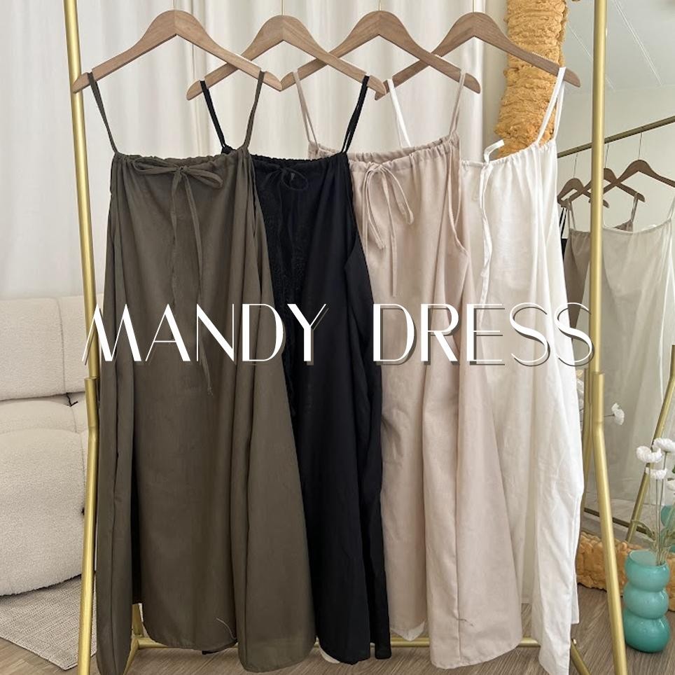 MANDY DRESS เดรสสายเดี่ยว ผูกโบว์หน้า อก 58 | ผ้าลินินพื้น ยาว 32