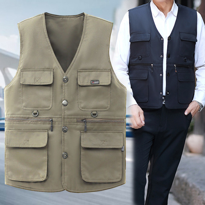 ชุดทำงาน   เสื้อกั๊กเดินป่า เสื้อกั๊กหลวมหลายกระเป๋า เสื้อกั๊กคอวีเสื้อกั๊กลำลอง