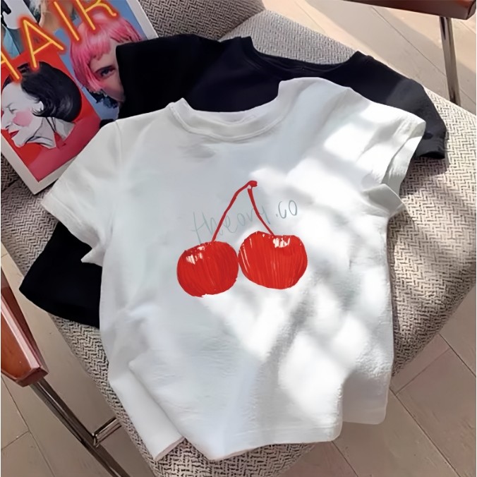 COD (จัดส่งในกรุงเทพฯ) MAO Shop เสื้อยืด Baby tee - เสื้อยืดเชอร์รี่ เสื้อครอป y2k #Y2447