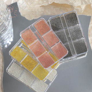 [maybeauty] 6grids 3ขนาดสแตนเลสคาเวียร์ลูกปัดตกแต่งเล็บทองเงินสีดําเล็บเครื่องประดับเล็บDIYตกแต่งเล็บ {TH}