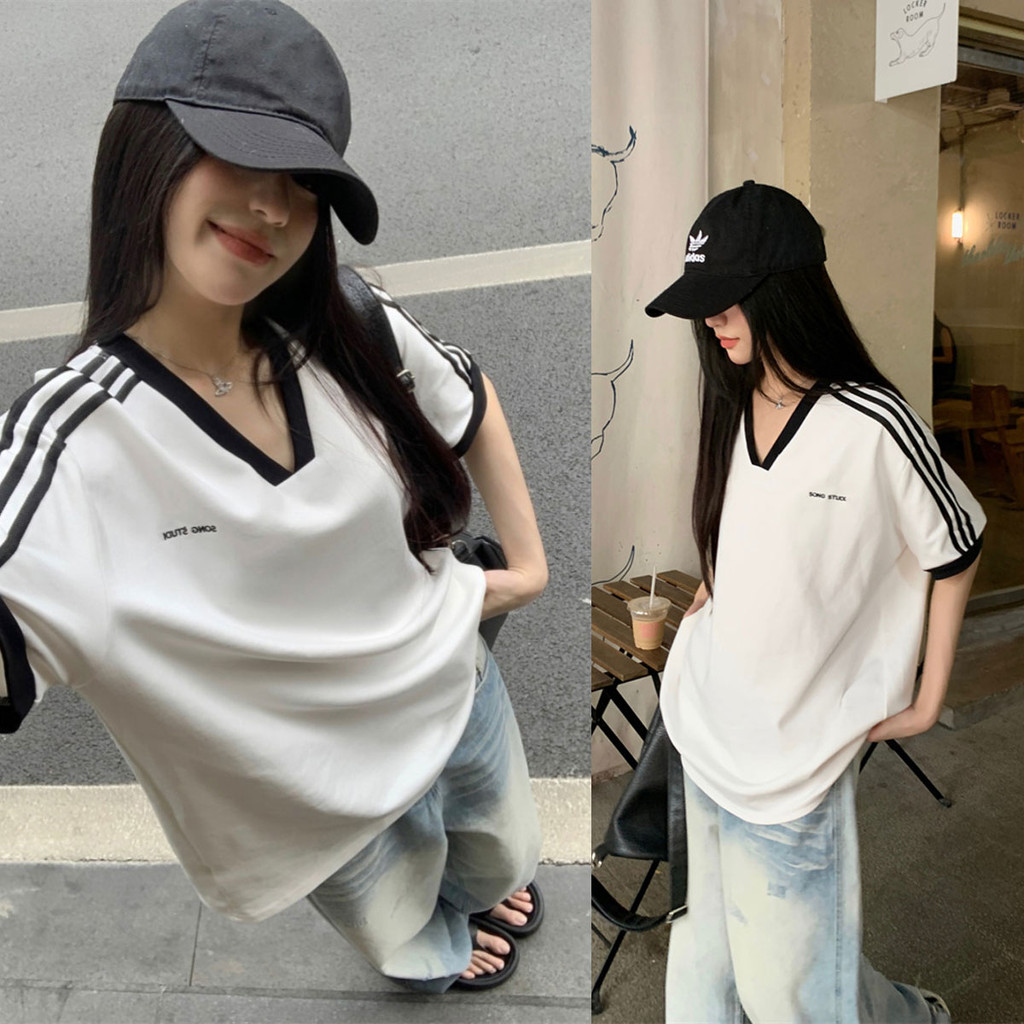 Dahong 2654 พร้อมส่ง เสื้อสกรีนลาย แขนสั้น สไตล์เกาหลีน่ารักพิมพ์เสื้อคอวี สุดฮิตตอนนี้ งานสวยมากก