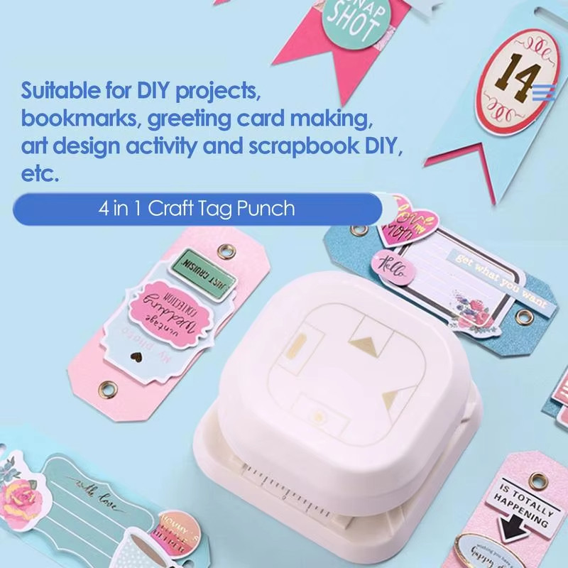4 in 1 มัลติฟังก์ชั่น Tag Puncher มุม Rounder เครื่องตัดป้าย Punch DIY กระดาษการ์ด Photo Card