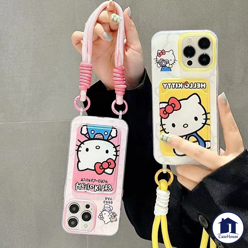 Lovely Hello Card Card ที่ติดตั้ง Lanyard Soft Case ที่เข้ากันได้สำหรับ IPhone 13 11 15 12 14 Pro Max XR 7Plus XS Max X