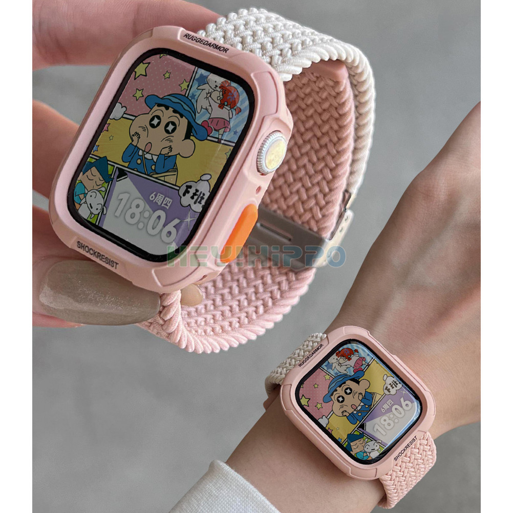 ทอไนลอนสายนาฬิกาสําหรับ iwatch Ultra2 49 มม.สี block หัวเข็มขัดสายนาฬิกาเปลี่ยนในไม่กี่วินาที ultra watchcase สําหรับ iwatch Series 9 8 7 se2 se 6 5 4 45 มม.41 มม.44 มม.40 มม.cas