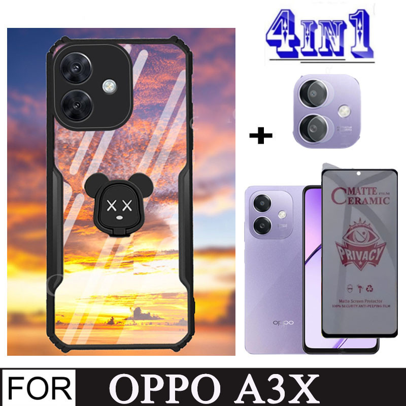 Oppo A3X เคสโทรศัพท์กันกระแทกสําหรับ OPPO A3 A3 Pro A60 4 in 1 เลนส์กล้องกระจกนิรภัยนุ่มตัวป้องกันหน้าจอความเป็นส่วนตัวและที่วางโทรศัพท์มือถือ