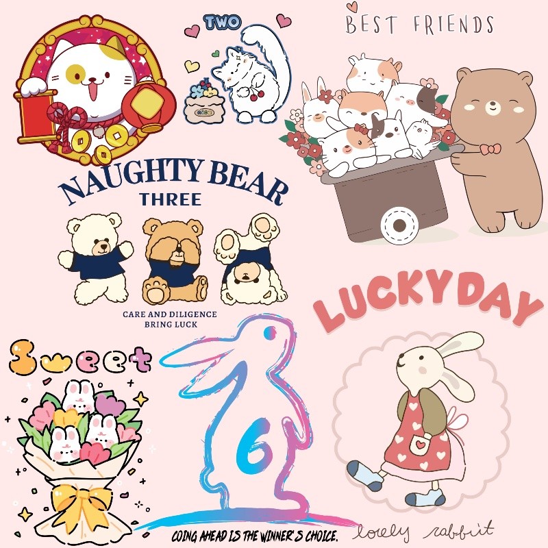 การพิมพ์การ์ตูนสัตว์สติกเกอร์ปั๊มร้อนสติกเกอร์ถ่ายโอนความร้อนสติกเกอร์ล้างทําความสะอาดได้สติกเกอร์ผ้าตกแต่งแฟชั่น