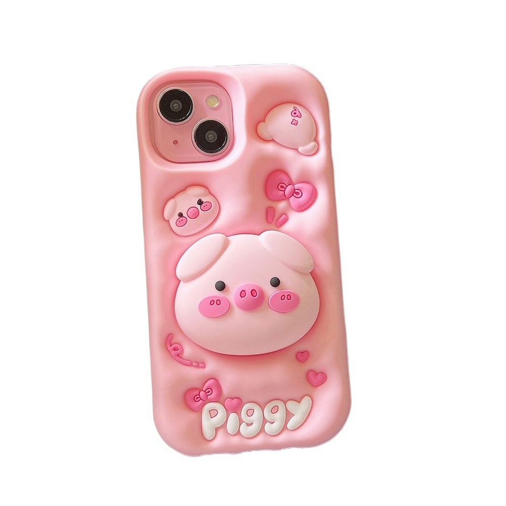 SAMSUNG เกาหลีน่ารักสีชมพูโบว์หมูยืนผู้ถือซิลิโคนเคสโทรศัพท์สําหรับSamsung Galaxy S26 S25 S24 Ultra S23FE S21FE A55 A54 A51 A53 A25 A15 ของขวัญตลกกันกระแทกปกอ่อน