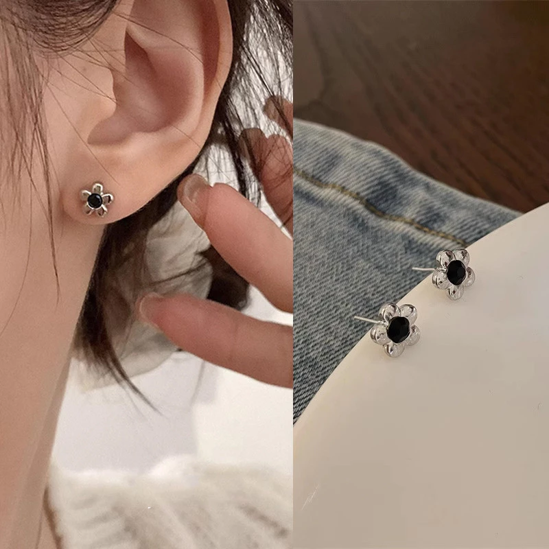มินิน่ารักส925ต่างหูดอกไม้ชุบเงินหูกระดุมเจาะเครื่องประดับอุปกรณ์เสริม