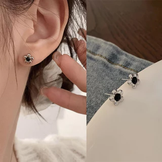 มินิน่ารักส925ต่างหูดอกไม้ชุบเงินหูกระดุมเจาะเครื่องประดับอุปกรณ์เสริม