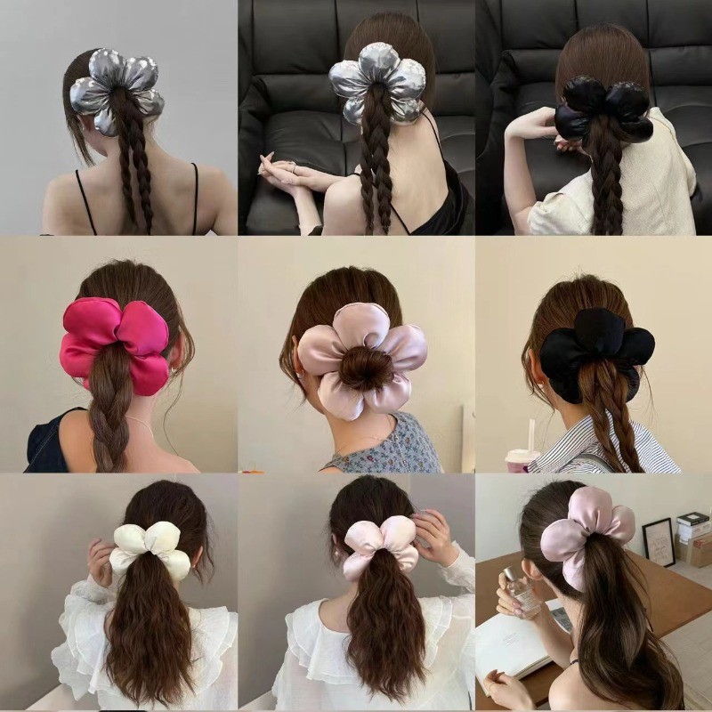 [นกกางเขน] ที่คาดผมดอกไม้สามมิติขนาดใหญ่บรรยากาศซาตินที่คาดผมเครื่องประดับผมสําหรับผู้หญิง