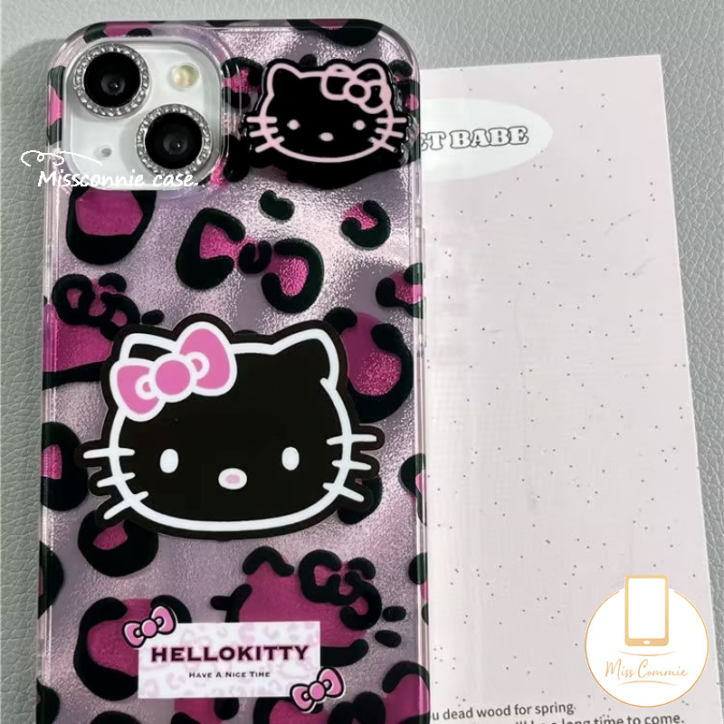 สีน่ารักเสือดาวพิมพ์ Hello Kitty สําหรับ Redmi 13C 10 12 A3 13 9 10C 12C 10A A1 A2 9C 9A 9T หมายเหตุ 12 13 10s 11s 8 10 9 11 Pro Max Poco M3 C61 X6 C65 หรูหรา ฝาครอบน้ําเวฟ