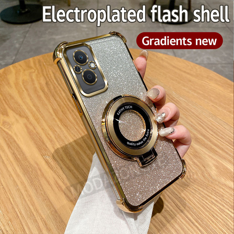 สําหรับ OPPO Reno 8Z 5G ปลอกซิลิโคนอ่อนนุ่ม Glitter Electroplated TPU SoftCase Drop-proof กันกระแทก OPPO Reno8 Z 5G เคสโทรศัพท์พร้อมขายึดแม่เหล็ก