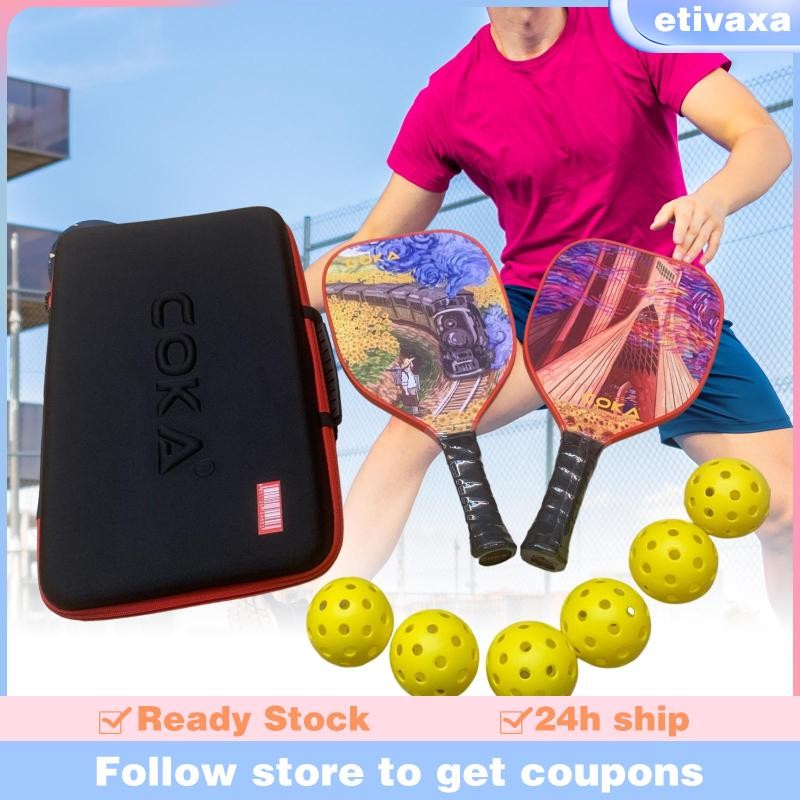 [Etivaxa] 2x ไม้ลื่นจับจับจับสบาย Pickleball Racquets พร้อมลูกดอง 6 ลูกสําหรับบ้าน