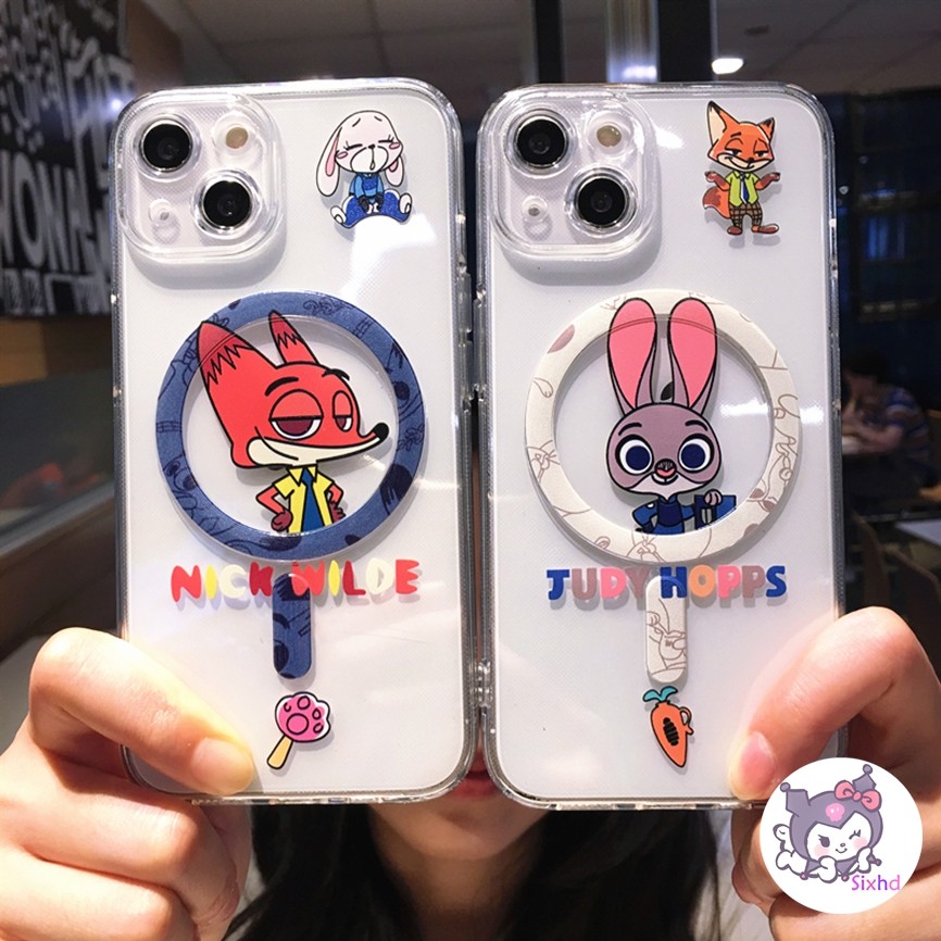 Ins คู่ Crazy Animal City เคสโทรศัพท์โปร่งใสสําหรับ IPhone 11 13 14 12 15 Pro Xr X Xs Max 7 8 Plus แฟชั่นเรียบง่ายเกาหลีป้องกันเคสโทรศัพท์แม่เหล็ก