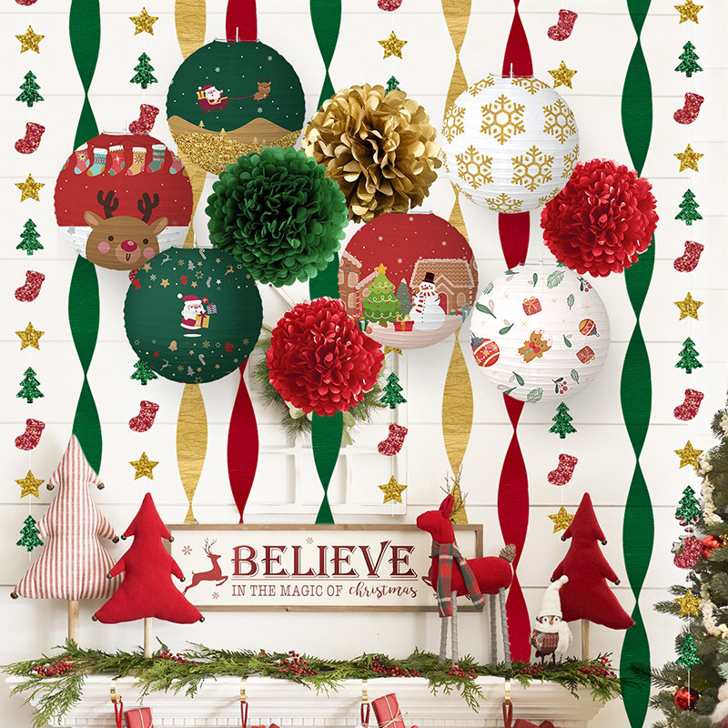 โคมไฟกระดาษคริสต์มาสการ์ตูน Diy โคมไฟรูปทรงบอลลูน Christmas Party Decor