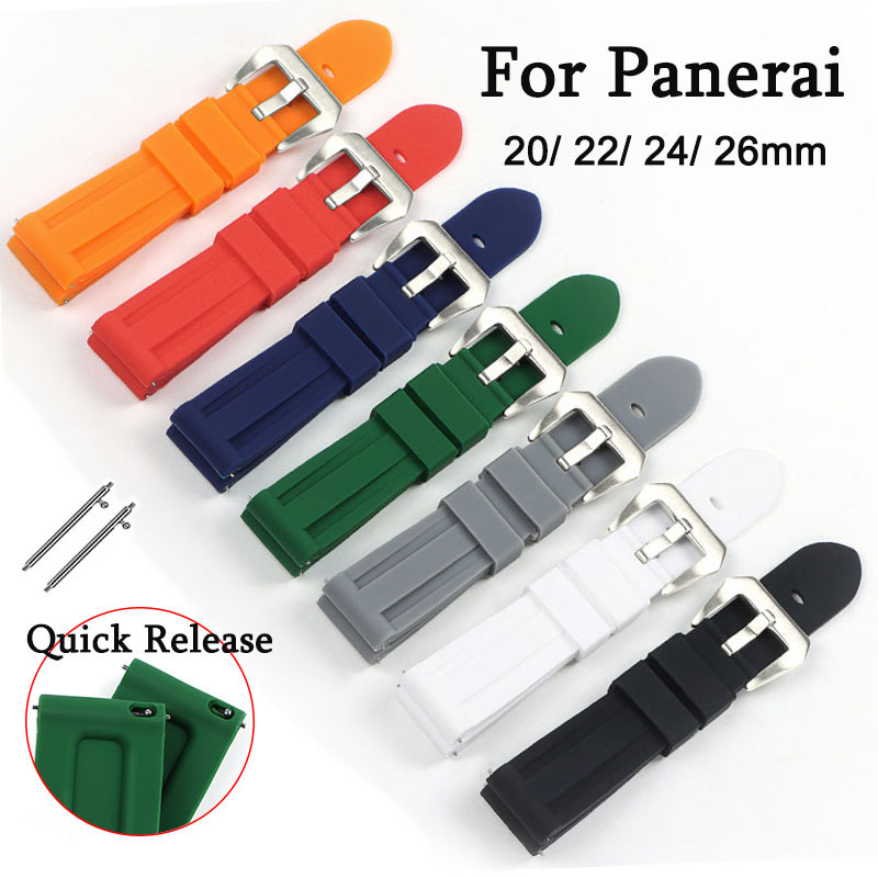 สําหรับ Panerai สายนาฬิกา Quick Release สายนาฬิกาซิลิโคน 20 มม.22 มม.24 มม.26 มม.สําหรับ Luminor Radiomir PAM111 441 312 สร้อยข้อมือยางกีฬาสายรัดข้อมือนุ่มผู้หญิงผู้ชายเข็มขัดข้อมือ