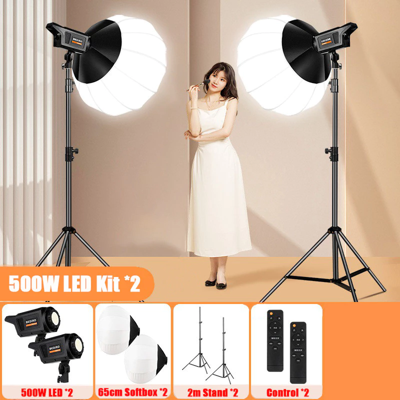 ไฟไลฟ์สด ชุดไฟสตูดิโอ โคมไฟแบบพับได้ Softbox 65 ซม. LED 500W ไฟถ่ายวีดีโอ ไฟต่อเนื่อง ไฟถ่ายรูป ไฟถ่ายสินค้า & 2m Stand