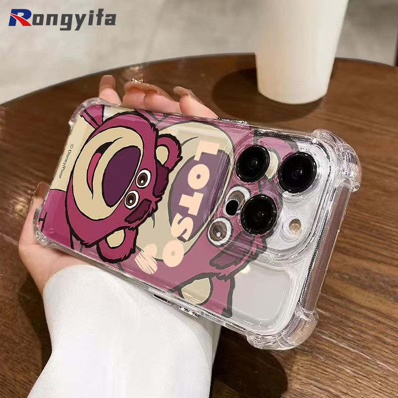 การ์ตูนlotso Clearเคสโทรศัพท์สําหรับOPPO Reno 12 Pro 12F 11F 11 10 9 8 7 Pro Pro + 8T 4G 5G 7Z 8Z 8 7 Liteปลอกนุ่มน่ารักสตรอเบอร์รี่หมีสี่มุมAnti-Fallฝาครอบ