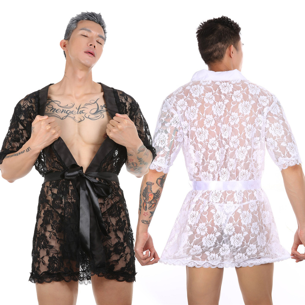 ผู้ชายเซ็กซี่สุดมุมมองสิ่งล่อใจเซ็กซี่ ชุดนอน ลูกไม้โปร่งใสทองเสื้อคลุมอาบน้ําหน้าแรกสวมสูท