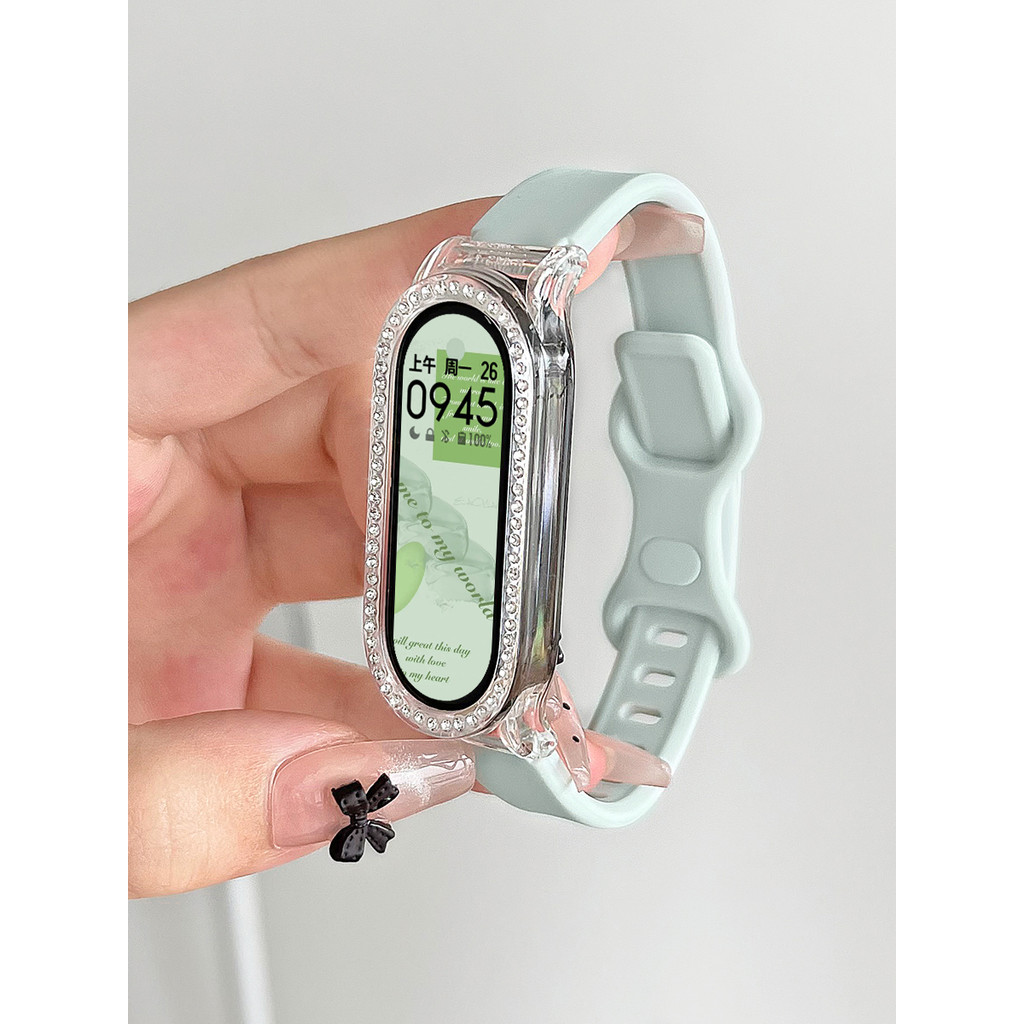 สายนาฬิกาซิลิโคนสปอร์ตพร้อมเคสเพชรสําหรับ Xiaomi Mi Band 8 7 สายรัดข้อมือ Mi Band 6 5 4 3 สายรัดข้อมือสําหรับสร้อยข้อมือ Xiaomi MiBand