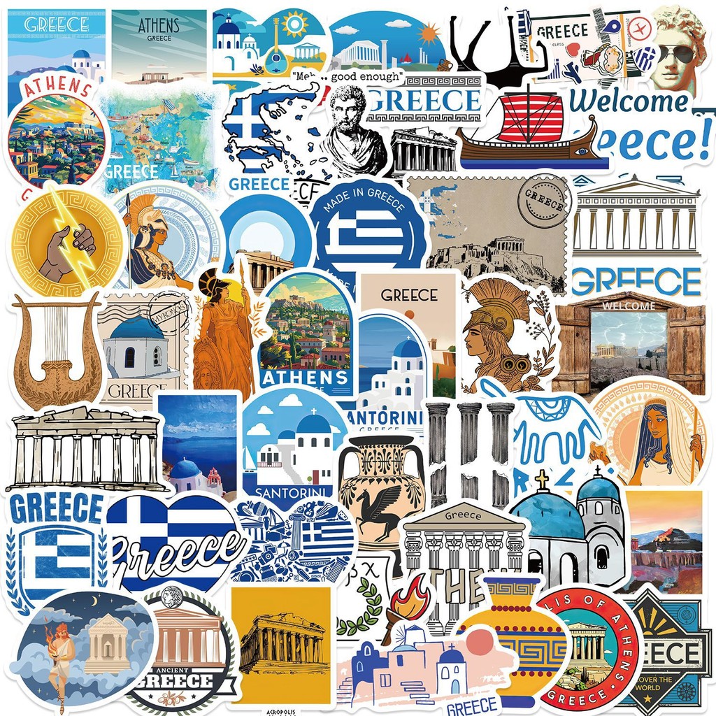 Travel city Greece กรีซ เอเธนส์ Athens sticker vintage ticket สติกเกอร์กันน้ำ 50ชิ้น