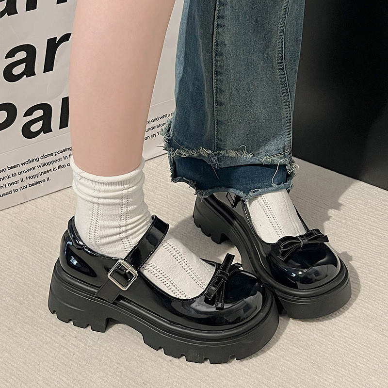 รองเท้าแมรี่เจนสไตล์เกาหลี รองเท้าหนังส้นหนา ตกแต่งโบว์ พื้นหนา หัวกลม หวานและน่ารัก สไตล์วิทยาลัย - รูปที่ 7