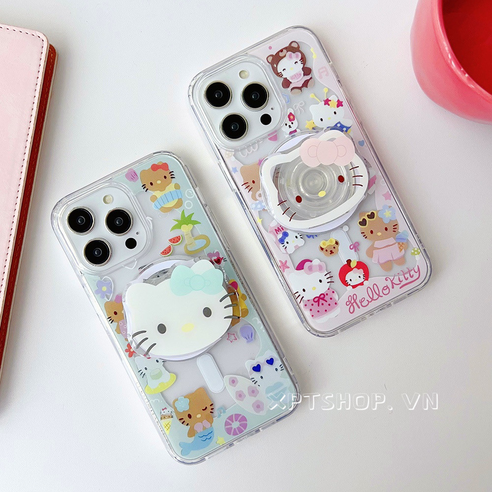 Magnetic Kitty Family + วงเล็บสามารถไหลเคสโทรศัพท์สําหรับ iPhone 16ProMax 16Pro 16Plus 15ProMax 14 13 12 11ProMax Full Coverage กันกระแทกป้องกันปลอก