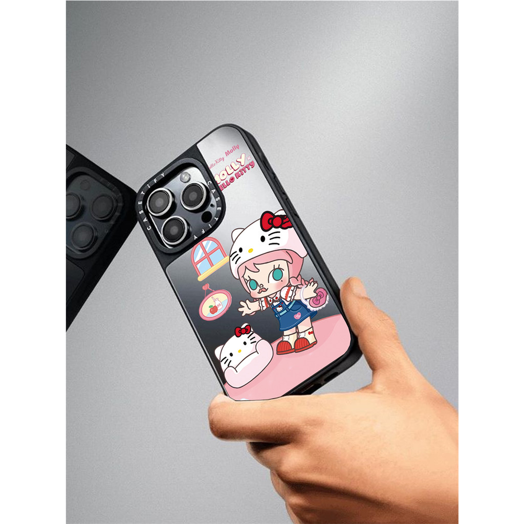 Casetify X Molly HelloKitty แม่เหล็กดูด Black & Sliver Mirror IPhone Case IPhone 16 15 14 13 12 Pro Max Plus Hard Back Case Cover พร้อมกล่องแกะสลักโลโก้