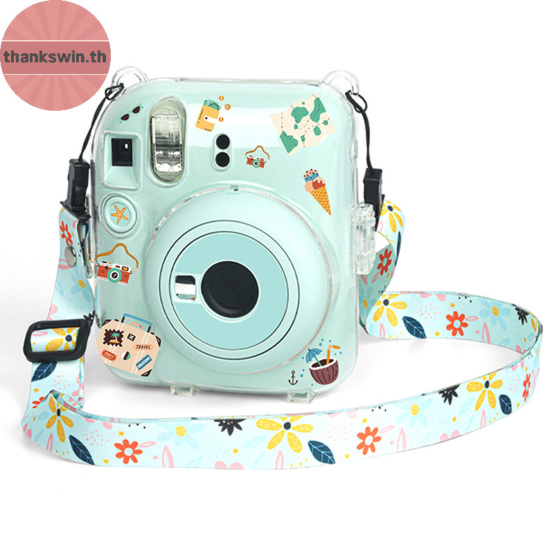 Thankswin 1 ชุดสําหรับ Instax Mini 12 กระเป๋ากล้องโปร่งใสกระเป๋าสะพายกระเป๋าเดินทางพร้อมสติกเกอร์ th