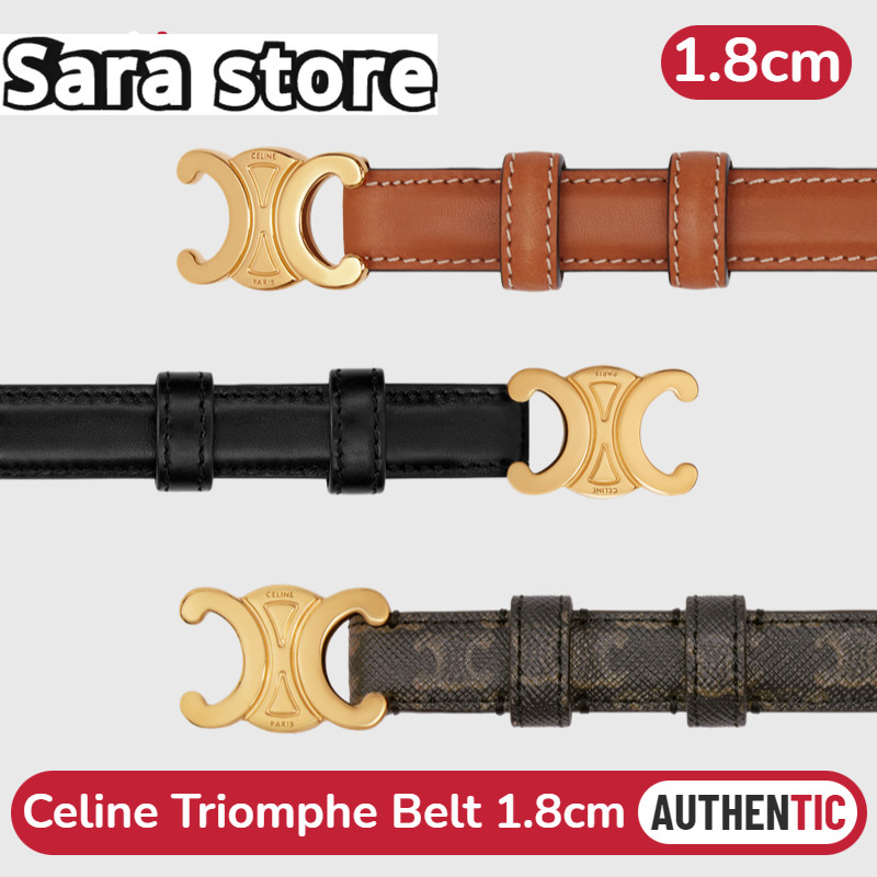 เซลีน CELINE TRIOMPHE Small Belt 1.8cm women's belt เข็มขัดสตรี 45AX63 หนังวัว