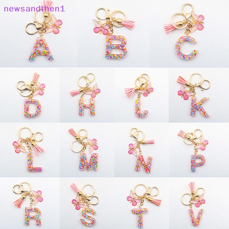 Newsandthen1 AZ 26 ตัวอักษรจี้พวงกุญแจ sel ผีเสื้อ Ch พวงกุญแจผู้หญิงกระเป๋าเครื่องประดับพวงกุญแจรถจี้ Nice