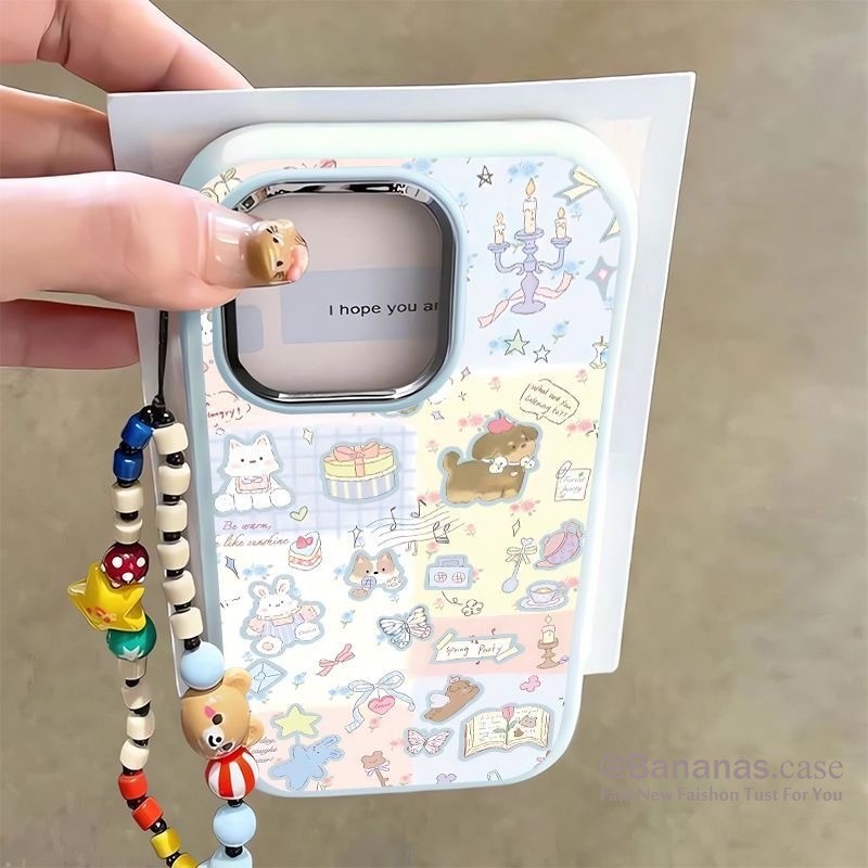 IPhone 17 16 15 14 13 12 11 Pro Max X Xr Xs Max 7 8 Plus SE2020 เคสโทรศัพท์การ์ตูนน่ารัก Cook Bear + Lanyard ปกอ่อน