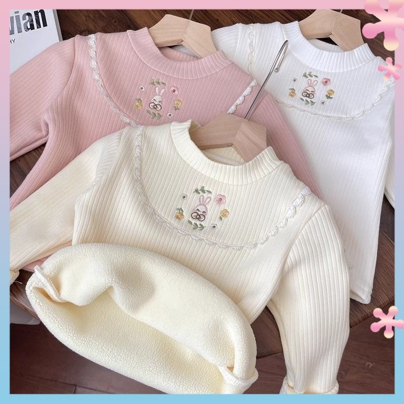 Autumn Winter Baby Fleece-lined Thickened Warm CoatTGirl's Single-Layer Fleece-Lined Undershirt Kid Baby Inner Princess