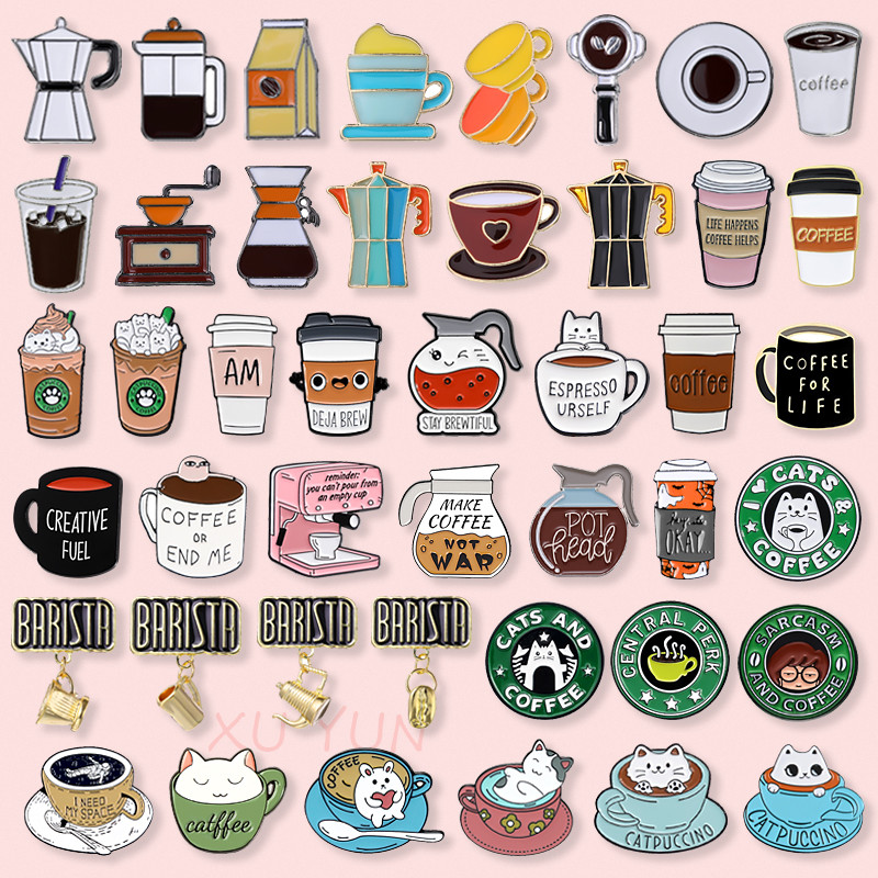 มินิการ์ตูนกาแฟเครื่องมือเคลือบ หมุด น่ารักเมล็ดกาแฟตราถ้วยกาแฟเข็มกลัดกระเป๋าเสื้อผ้าอุปกรณ์เสริมเครื่องประดับของขวัญ