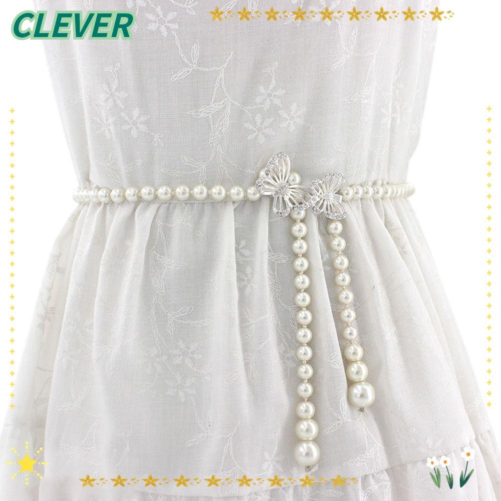 Clever เข็มขัดโซ่บาง, เข็มขัดมุกหรูหราของผู้หญิง, ปรับได้เรียบง่าย, เครื่องประดับตกแต่งเข็มขัดชุดเดรส