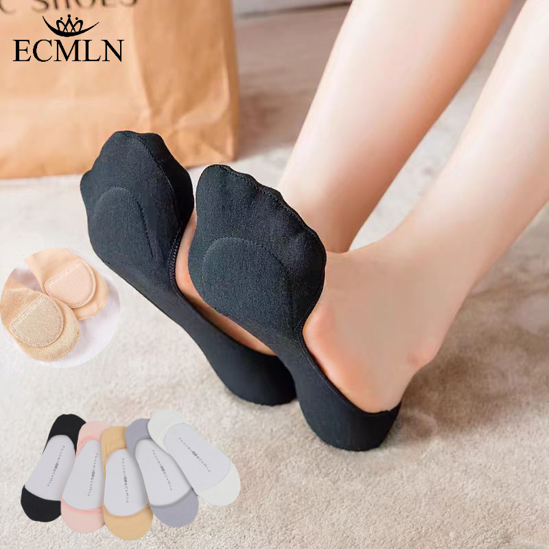 Ecmln ผู้หญิงผ้าฝ้ายถุงเท้าเรือ Forefoot Pad ซิลิโคนกันกระแทกลื่นปากตื้นรองเท้าส้นสูงถุงเท้าที่มองไม่เห็น