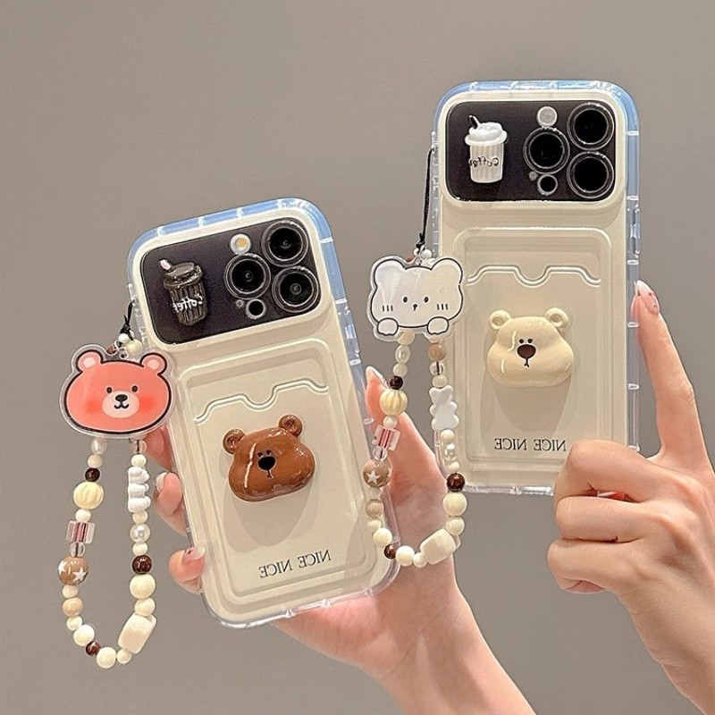 การ์ตูนน่ารักสเตอริโอกาแฟหมีการ์ดเคสโทรศัพท์สําหรับ ไอโฟน16 มือโปร สูงสุด 15 14 13 12 11 มือโปร สูงสุด ปลอกป้องกันการกระแทกป้องกันกล้องป้องกันการหล่นซิลิโคนห