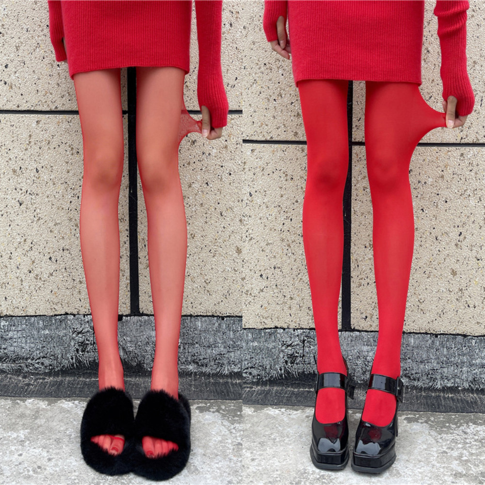 Harajuku สาวถุงน่องสีแดงบางหนาบทบาทเล่นถุงเท้า Anti Snaging กํามะหยี่ยืด Pantyhose คุณภาพสูงปีใหม่สีแดง Gothic Leggings หนึ่งขนาด
