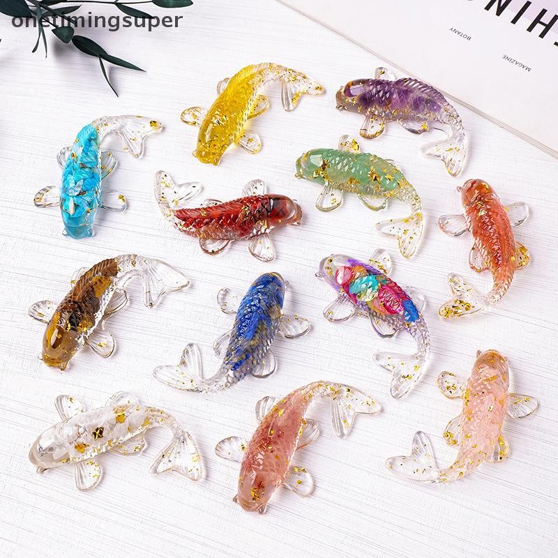 Onetimingsuper คริสตัลหินกรวด Lucky Koi ปลา Figurine เรซิ่นแฟนซีปลาคาร์พรูปปั้นตกแต่งบ้านโต๊ะเครื่องประดับของขวัญ OTP