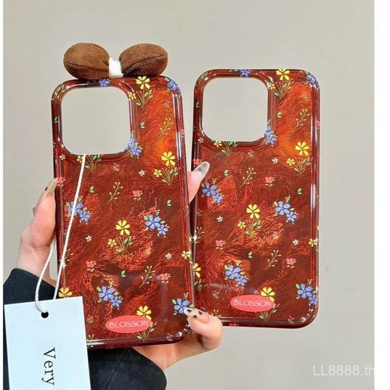 เคสโทรศัพท์มือถือสำหรับ iPhone ลายดอกคำฝอยย้อนยุคสามมิติ15Promax/16/14ญี่ปุ่นและเกาหลี ins11/12/13Pro xsmax/XR สูงทนต่อสิ่งสกปรก7/8PLUS เคสป้องกันแบบครอบทั้งหมดสำหรับผู้หญิงกันกระแทกรูใหญ่ keah