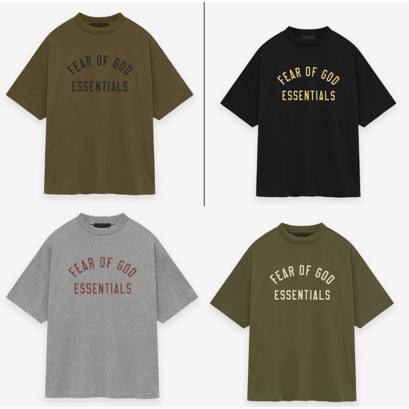 คุณภาพสูงสายคู่ ESSENTIALS ฤดูร้อนทรงหลวม FOG เสื้อยืดแขนสั้นลายตัวอักษรอาร์คครึ่งสําหรับผู้ชายและผู้หญิง
