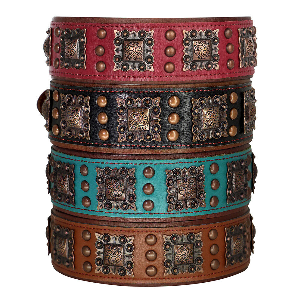 กว้าง 5 ซม.สัตว์เลี้ยงสุนัข Studded Collar Heavy Duty ของแท้หนังสําหรับสุนัขขนาดกลางขนาดใหญ่