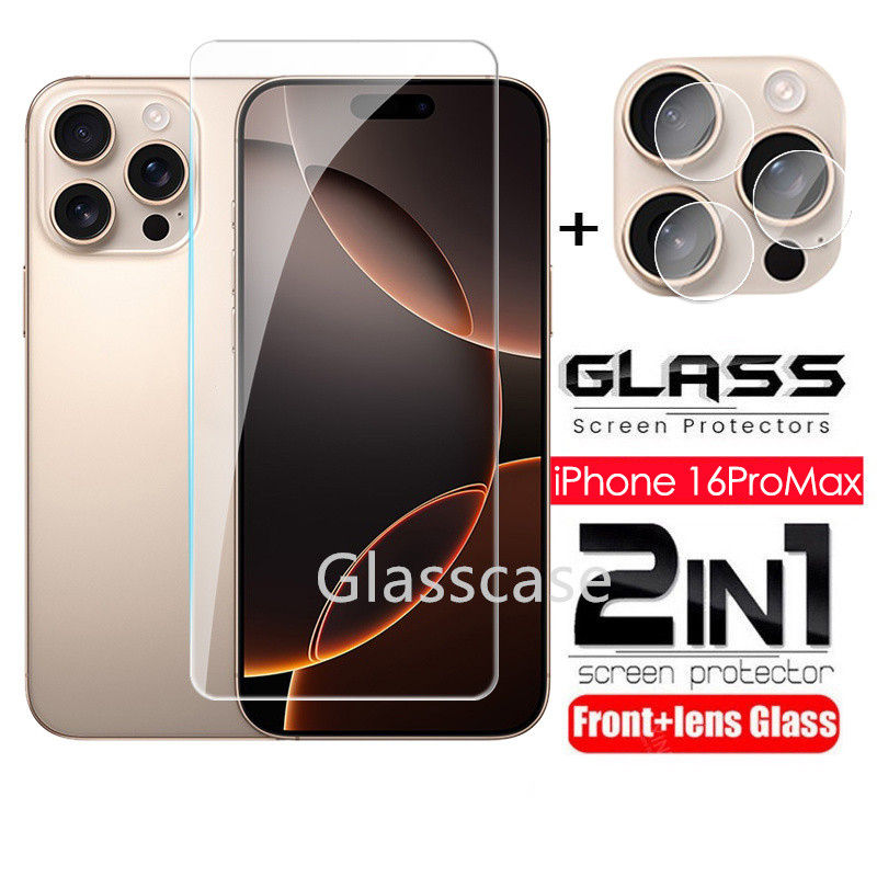 2 In 1 ป้องกันหน้าจอกระจกนิรภัยฟิล์มสําหรับiPhone 16 15 14 13 12 11 Pro Max Mini 16 15 14 Plus iPhone16 16Pro 16ProMaxกล้องกลับเลนส์ป้องกันกระจกคลุมทั้งหมดฟิล์มด้านหน้า