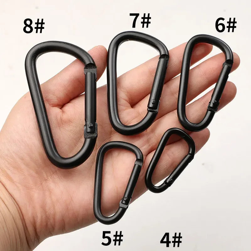 1 ชิ้นอลูมิเนียมสีดํา D Carabiner กลางแจ้งฤดูใบไม้ผลิ Snap คลิปขวดน้ําตะขอพวงกุญแจกลางแจ้งปีนเขา Camping เดินป่าเครื่องมือ