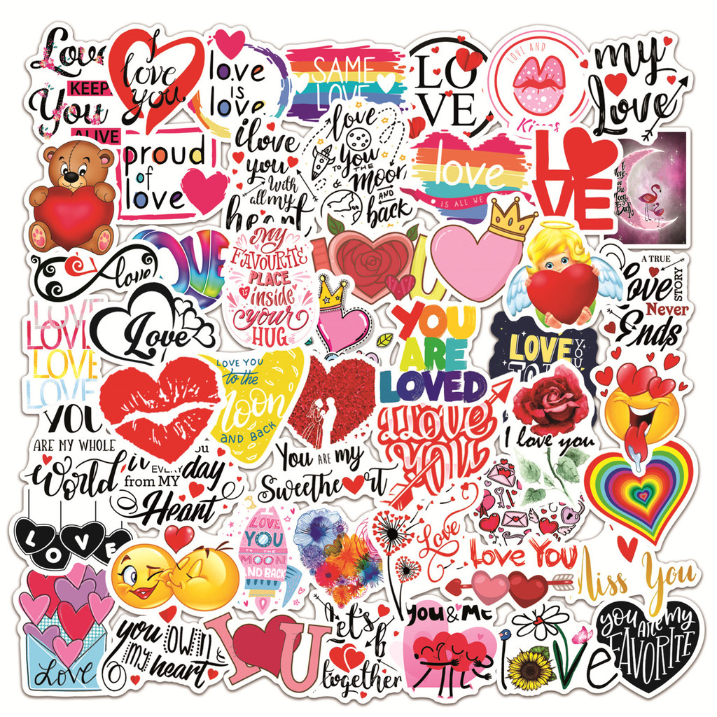 Love Heart :Romantic Valentine Series 04 สติ๊กเกอร์ Kiss Love 50 ชิ้น/เซ็ต DIY แฟชั่นสติ๊กเกอร์กันน้ํา Doodle สติ๊กเกอร์