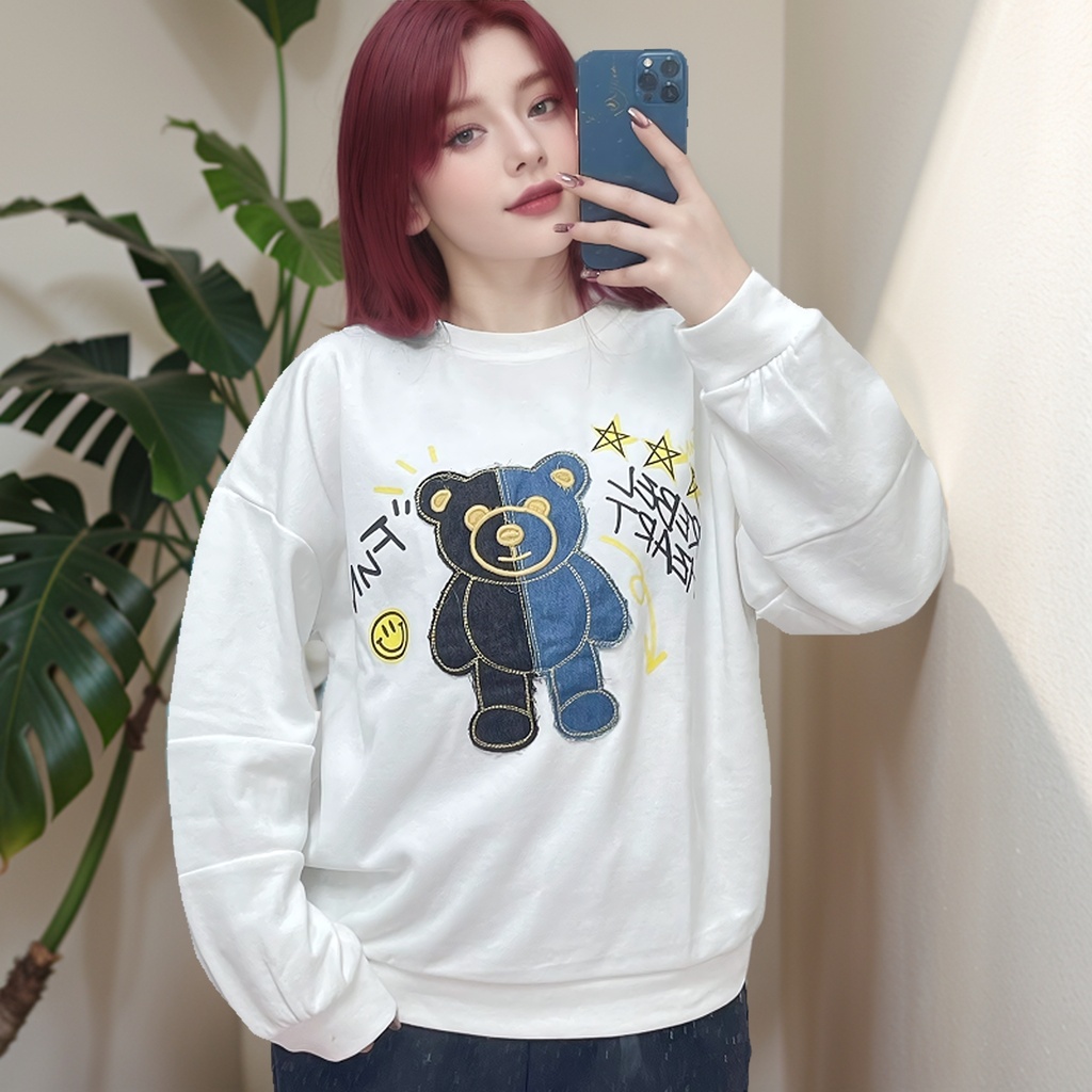 Suysuy พร้อมส่ง เสื้อสเวตเตอร์ ดีเทลปักลายน้องหมี น่ารักมาก แฟชั่นสไตล์เกาหลี ผ้านุ่มนิ่ม ใส่สบาย งานโอเวอร์ไซส์