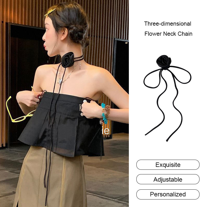 ส่งเร็ว⚡High-end Satin Neck Flower Three-dimensional Flower Necklace Camellia Imitation Pearl NecklacecobrandierCOD